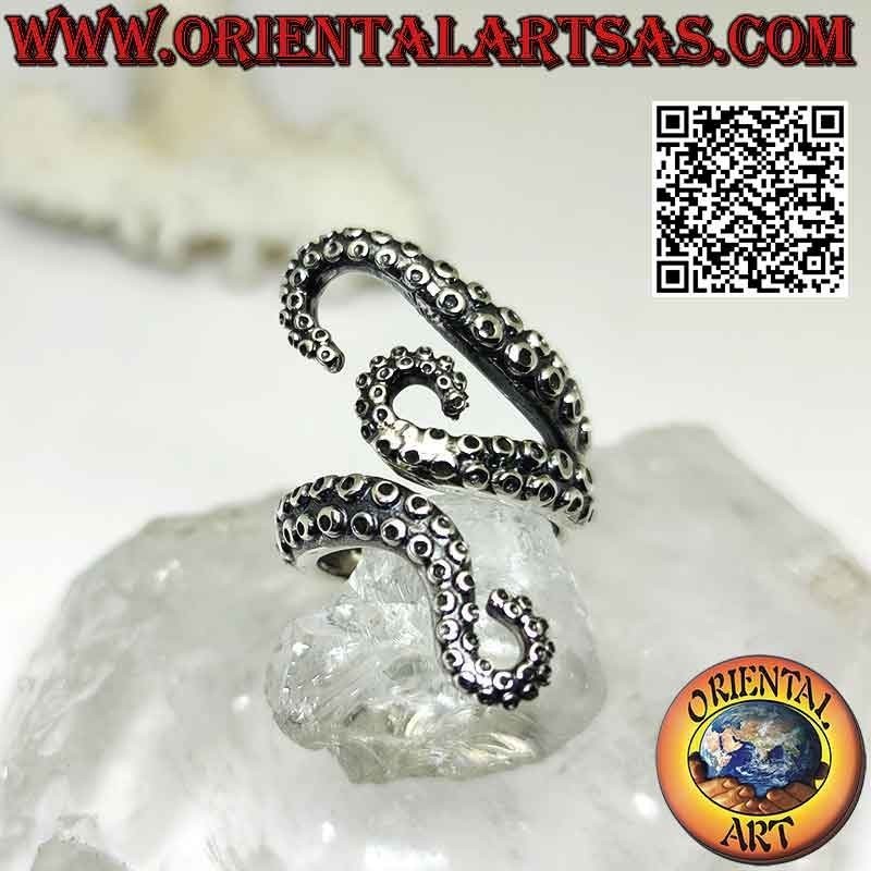 Bague en argent, les trois tentacules de la pieuvre enveloppante (pieuvre) ou pieuvre