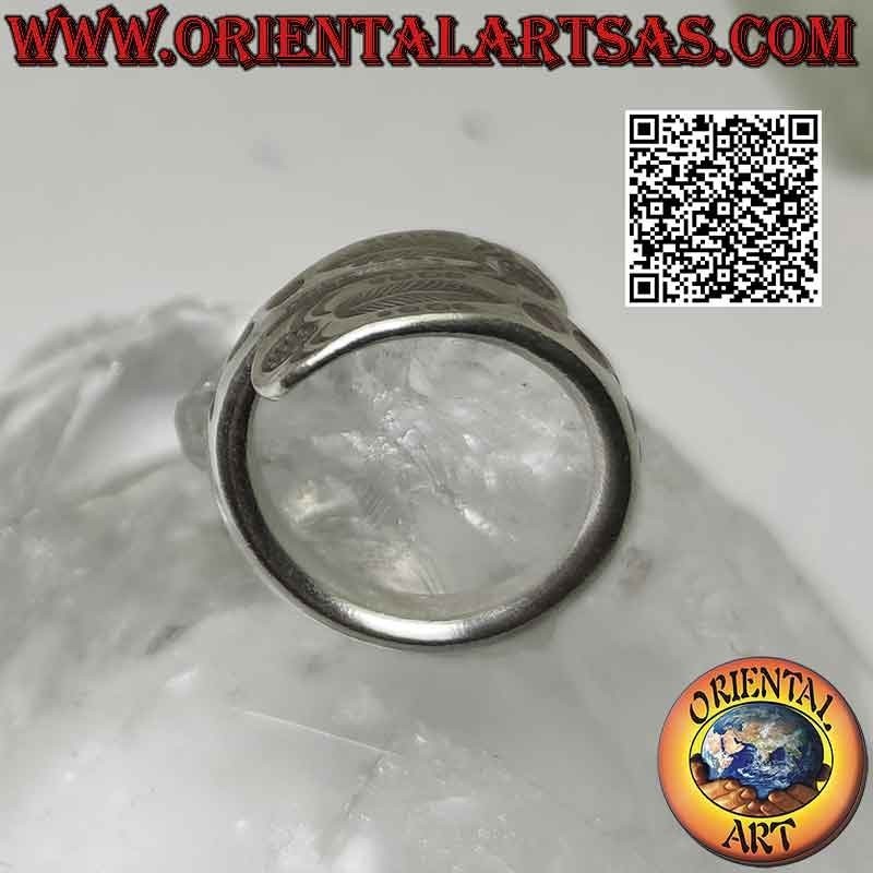 Karen Doppelbandring aus Silber mit gravierter Feder (verstellbar)