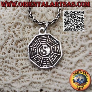 Colgante de plata, medalla "bagua" o "pakua" (los ocho números con yin yang)