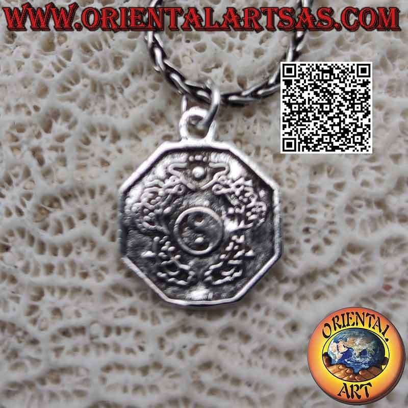 Ciondolo in argento, medaglietta "bagua" o "pakua" (gli otto numeri con yin yang)