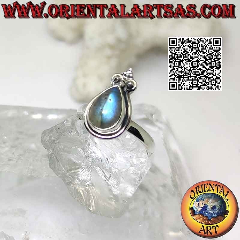 Bague en argent avec labradorite en forme de larme et lis de la couronne