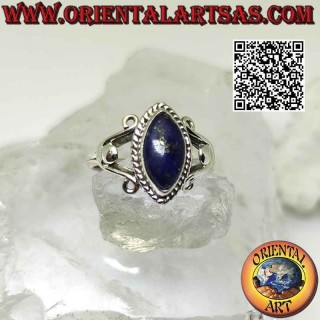 Silberring mit Shuttle Cabochon Lapislazuli an Fassung mit U-Haken