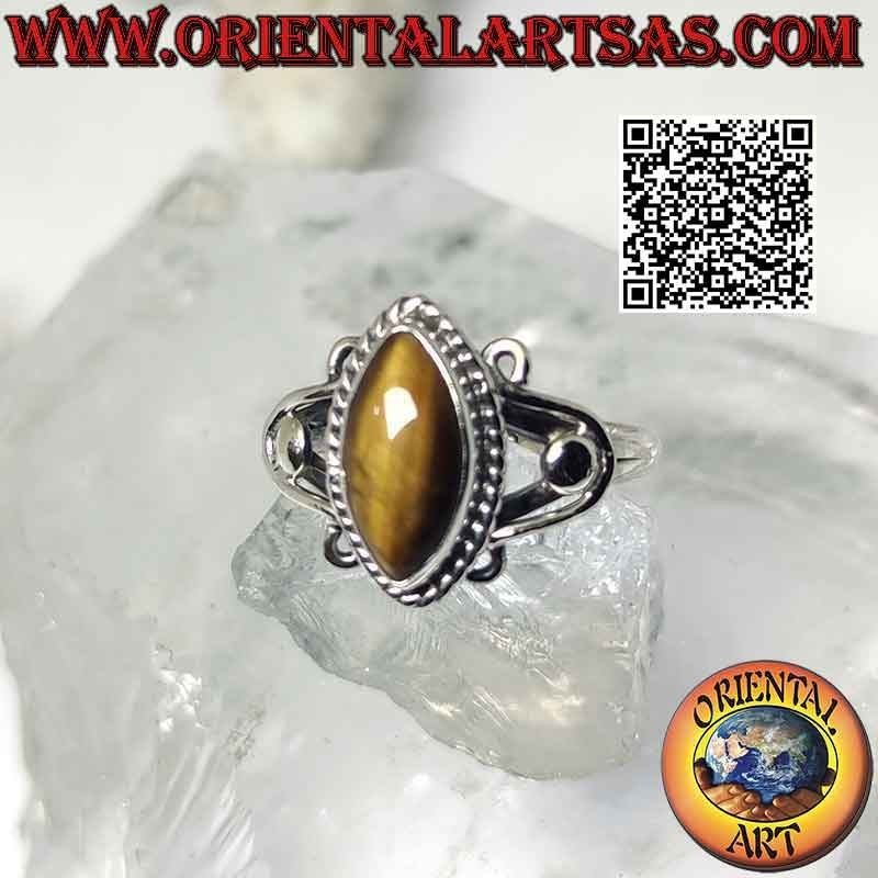 Silver ring with shuttle tiger eye and U-hooks