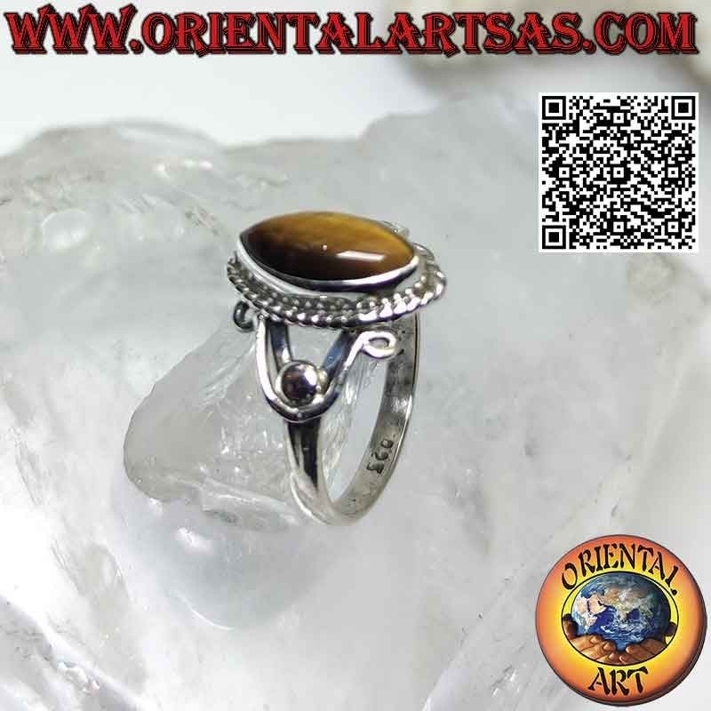 Silver ring with shuttle tiger eye and U-hooks