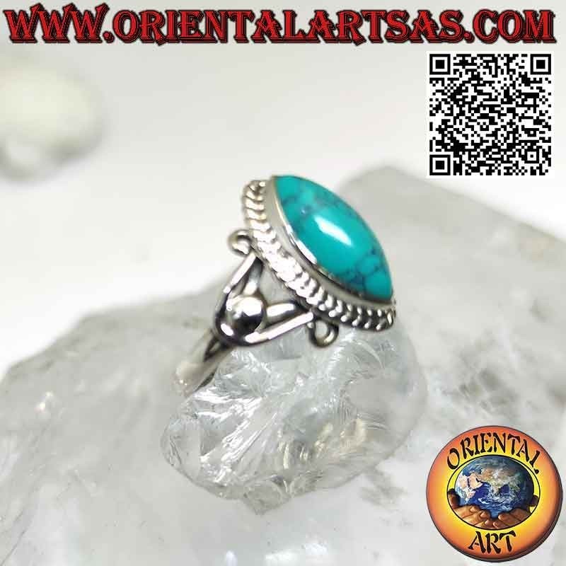 Anillo de plata con lanzadera turquesa y ganchos en U