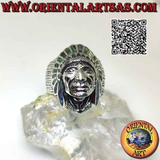 Silberring, Indianerkopf mit Gesicht (Abalone)