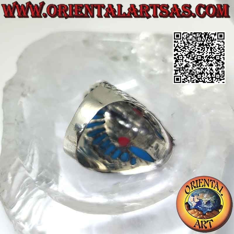 Anello in argento, testa lunga di Indiano nativo d'America (turchese)