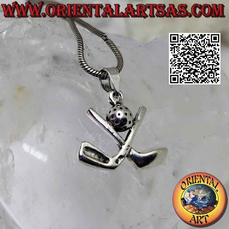 925 Sterling Silver Crossed Golf Clubs Pendant with Ball