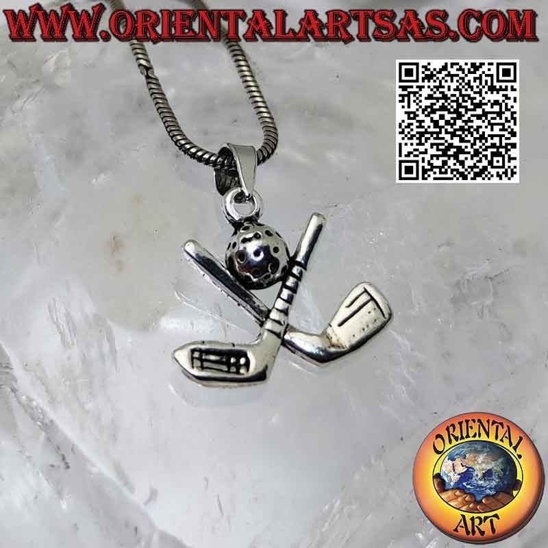 925 Sterling Silver Crossed Golf Clubs Pendant with Ball