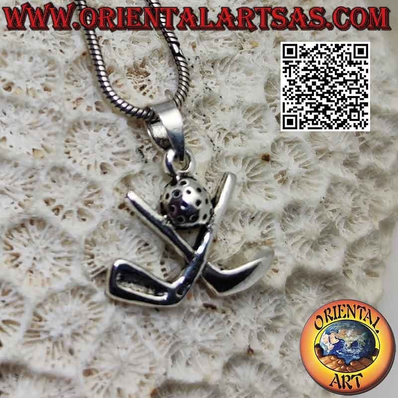 925 Sterling Silver Crossed Golf Clubs Pendant with Ball
