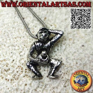 Pendentif en argent, le singe qui se masturbe en bougeant son bras (en trois dimensions)