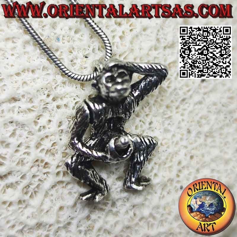 Silver pendant, the monkey who masturbates by moving his arm