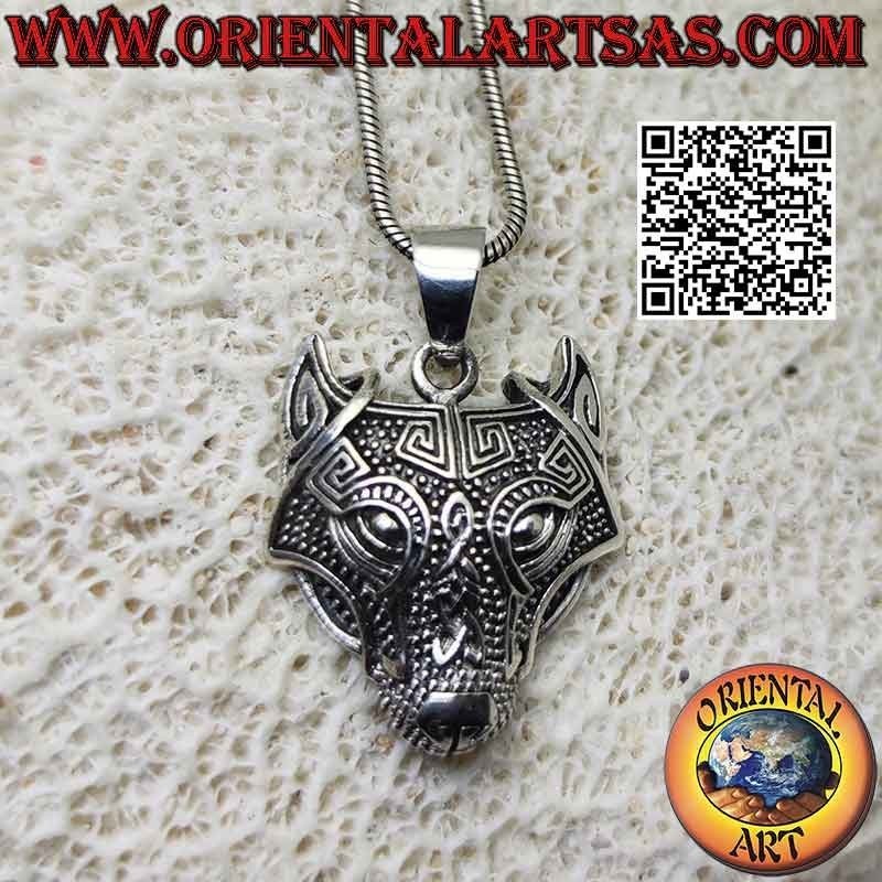 Pendentif tête de loup en argent avec noeud celtique (moyen)