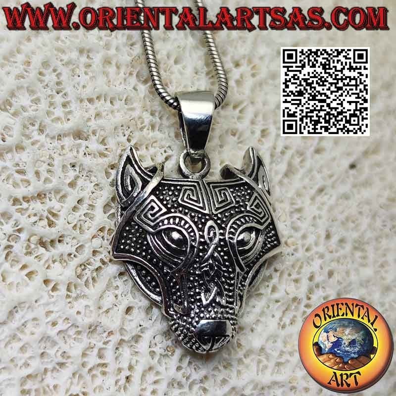 Colgante de plata cabeza de lobo con nudo celta (mediano)