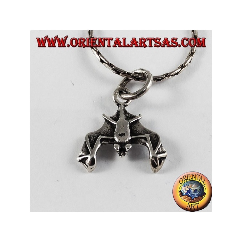 Silver Pendant Bat with head down (small)