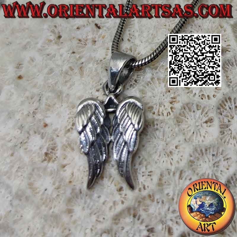 Pendentif en argent, paire d'ailes d'ange avec plumes en relief