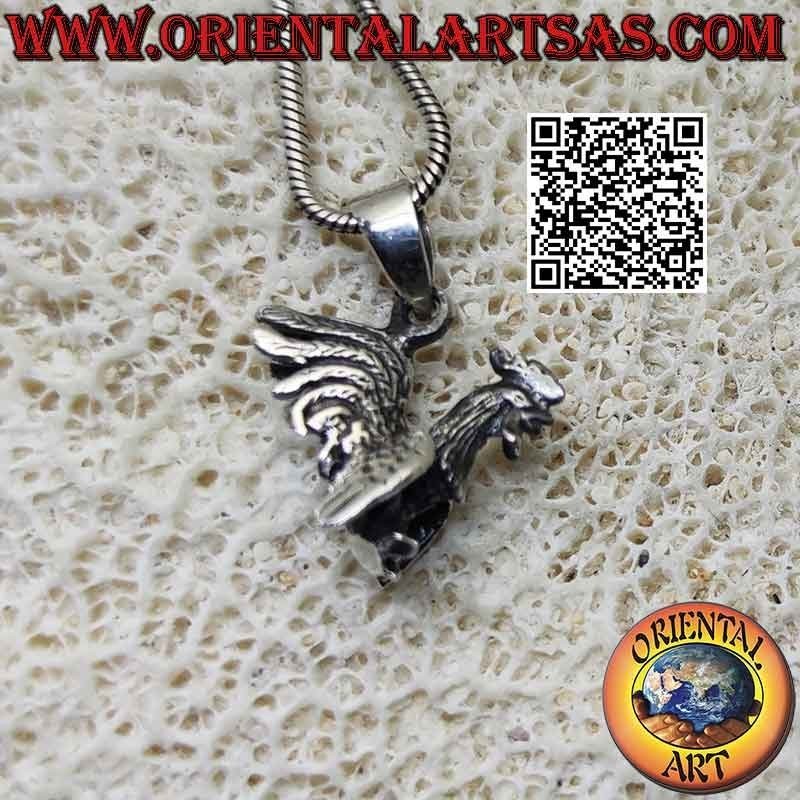 Silver pendant in the shape of a walking rooster (three-dimensional)