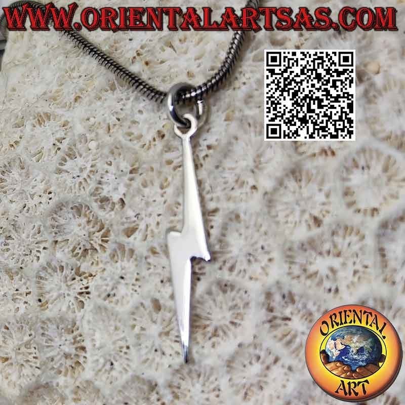 Flat smooth silver pendant in the shape of a lightning bolt or lightning bolt
