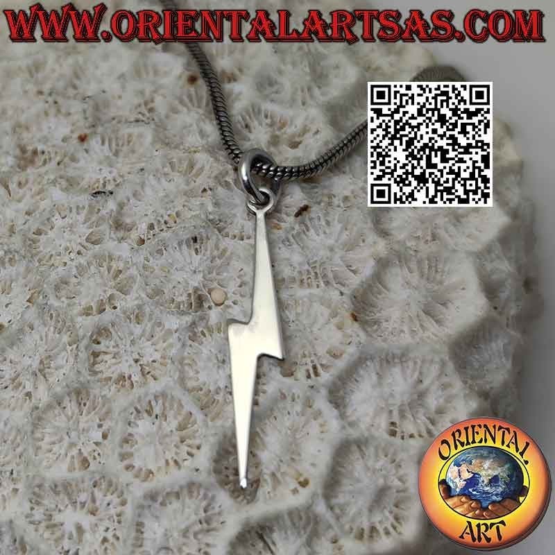 Colgante plano liso de plata con forma de rayo o relámpago