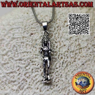 Colgante de plata, indio nativo americano con tocado de plumas y lazo