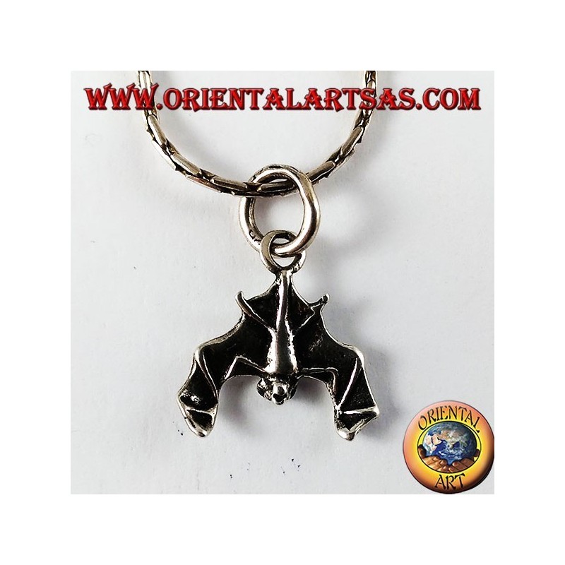 Silver Pendant Bat with head down (small)