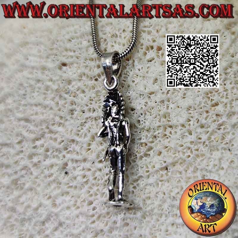 Colgante de plata, indio nativo americano con tocado y lazo