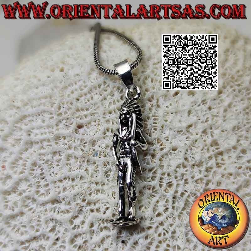 Pendentif en argent, Indien d'Amérique avec coiffe et arc
