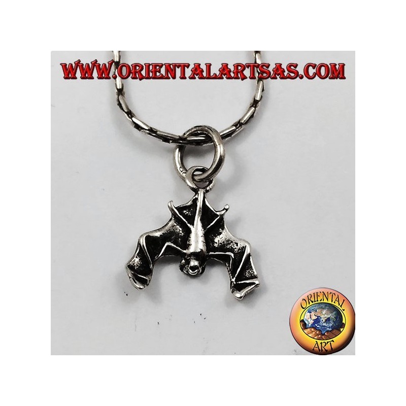Silver Pendant Bat with head down (small)