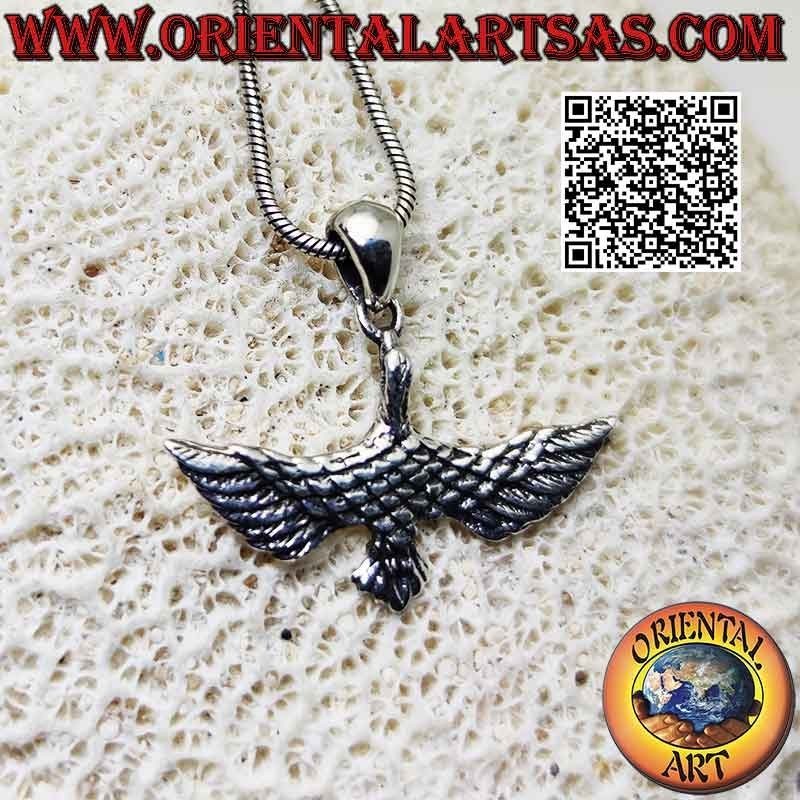 Silver pendant heron in flight with spread wings (top view)