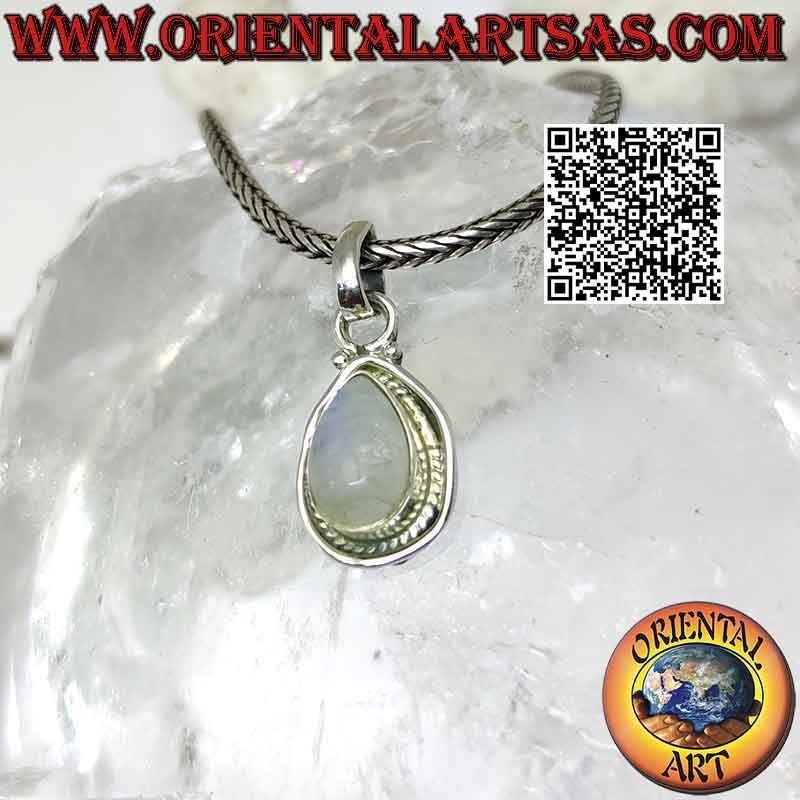 Colgante de plata con piedra lunar arcoíris natural en forma de lágrima