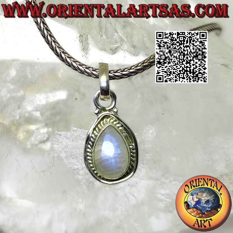 Pendentif en argent avec pierre de lune arc-en-ciel naturelle en forme de larme