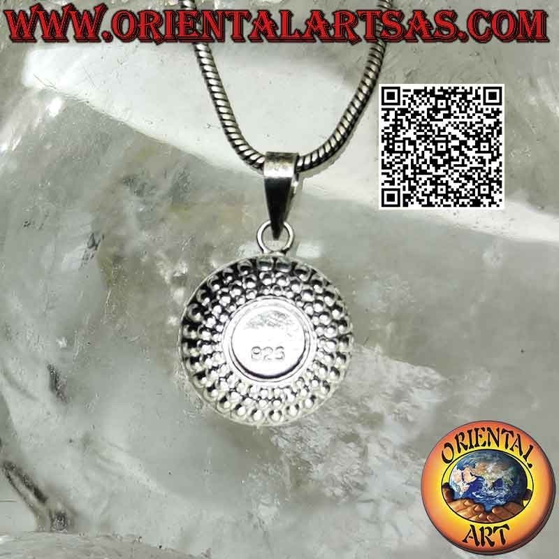 Silver pendant with round mother of pearl and triple row of balls