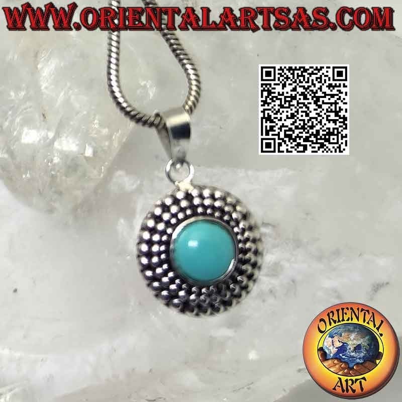 Colgante de plata con turquesa redonda y triple hilera de bolitas