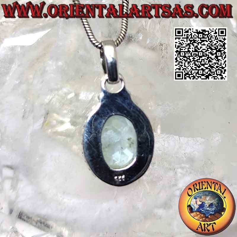 Ciondolo in argento con topazio azzurro ovale e intreccio e palline