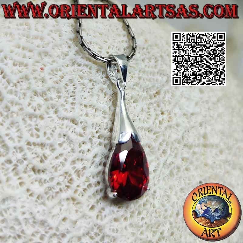 Pendentif en argent avec grenat ovale à facettes et crochet allongé