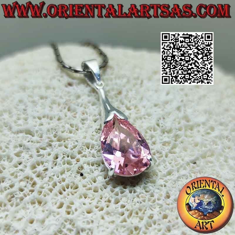 Pendentif en argent avec zircon ovale rose français avec crochet allongé