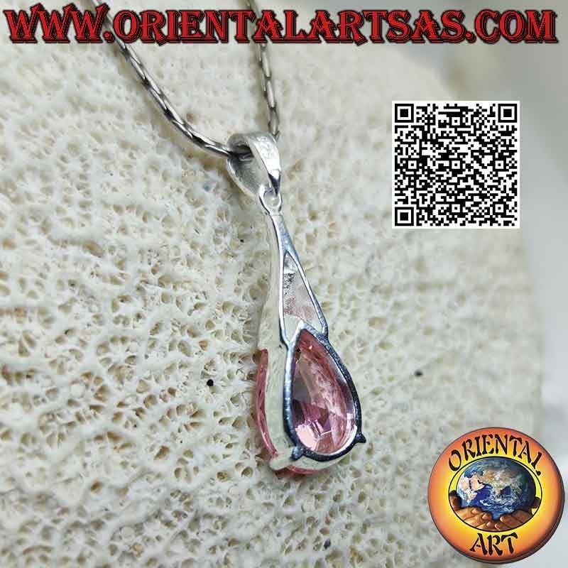 Pendentif en argent avec zircon ovale rose français avec crochet allongé