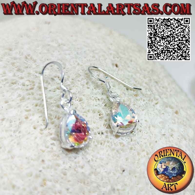 Boucles d'oreilles en argent 925 ‰ avec zircon en forme de larme à facettes arc-en-ciel
