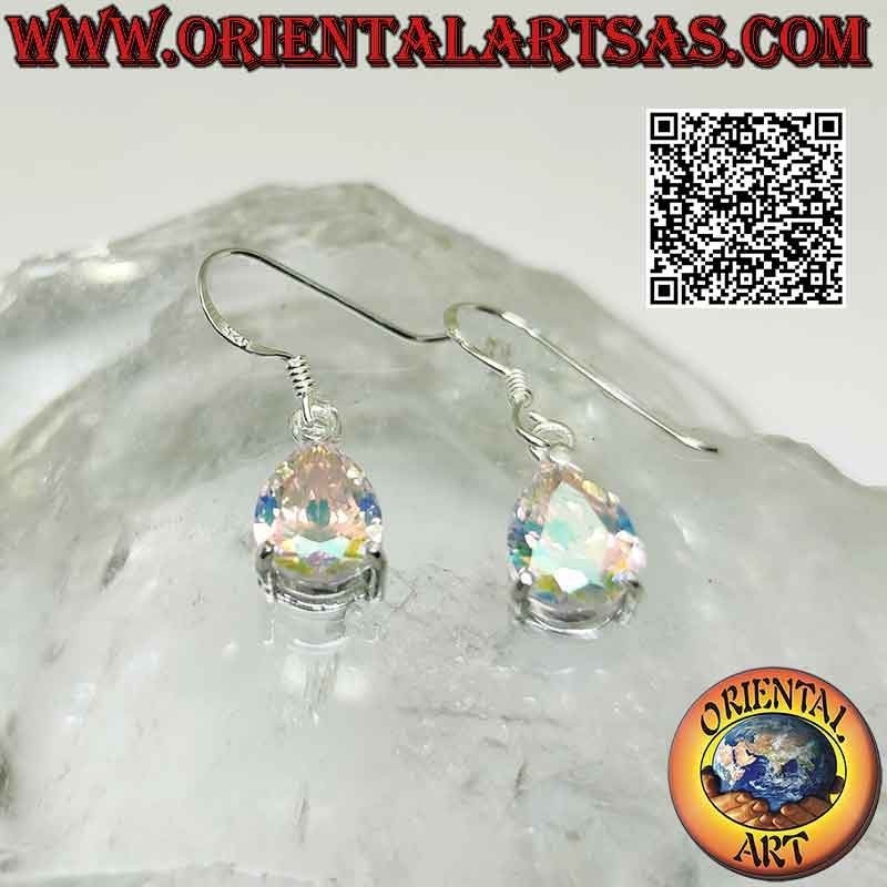 925 ‰ silver earrings with rainbow faceted teardrop zircon
