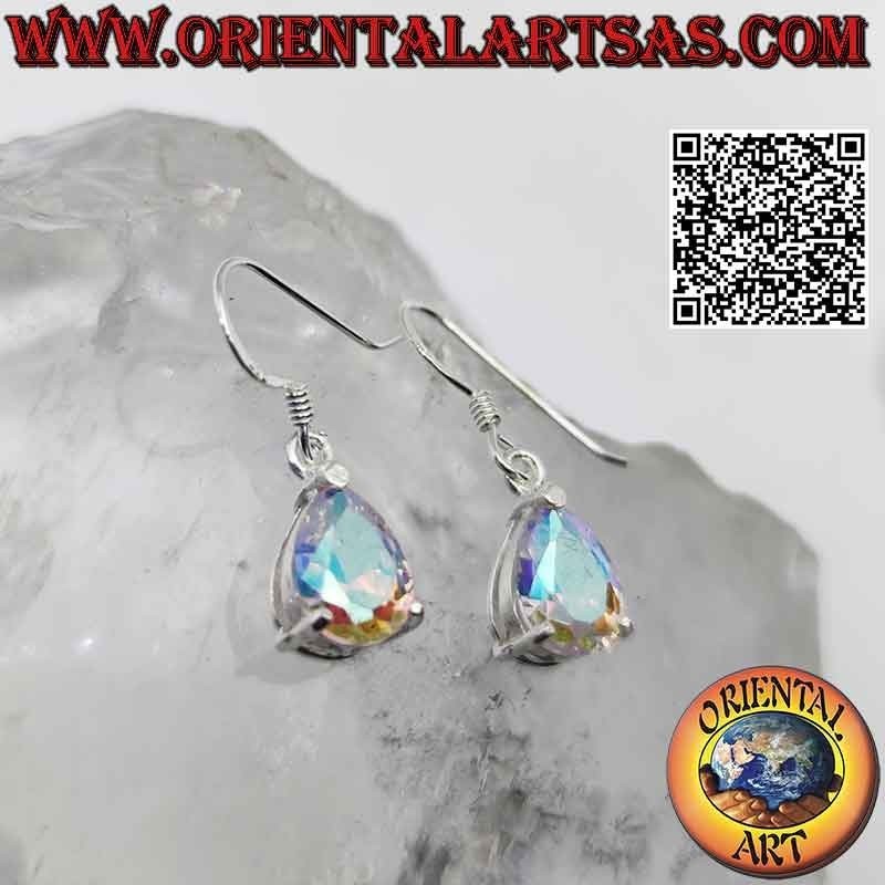 Boucles d'oreilles en argent 925 ‰ avec zircon en forme de larme à facettes arc-en-ciel