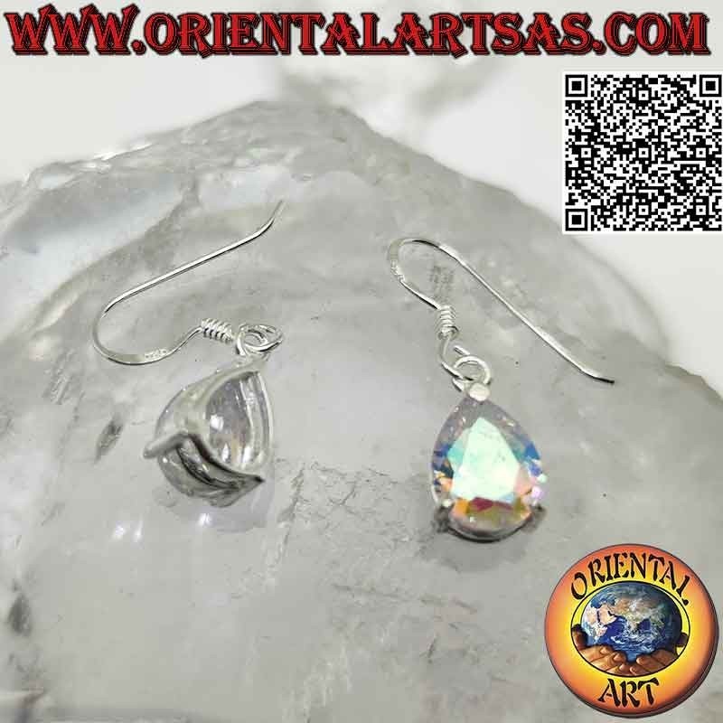 925 ‰ silver earrings with rainbow faceted teardrop zircon