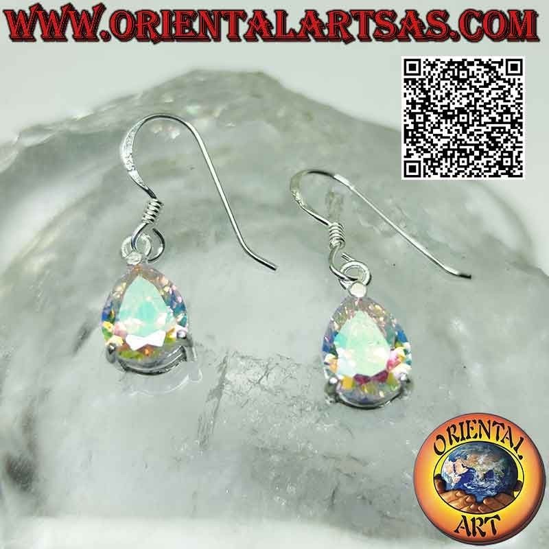 925 ‰ silver earrings with rainbow faceted teardrop zircon