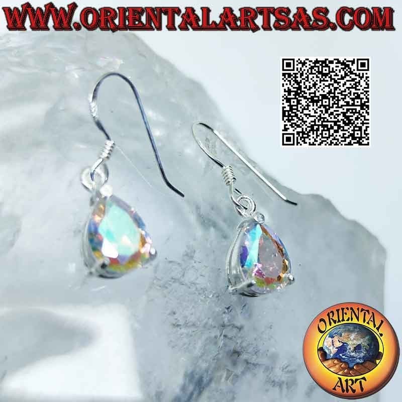 Boucles d'oreilles en argent 925 ‰ avec zircon en forme de larme à facettes arc-en-ciel