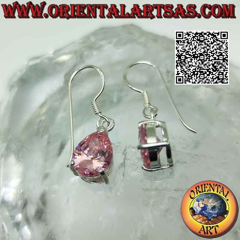 Silberohrringe mit facettiertem tropfenförmigem rosa Zirkon aus Frankreich