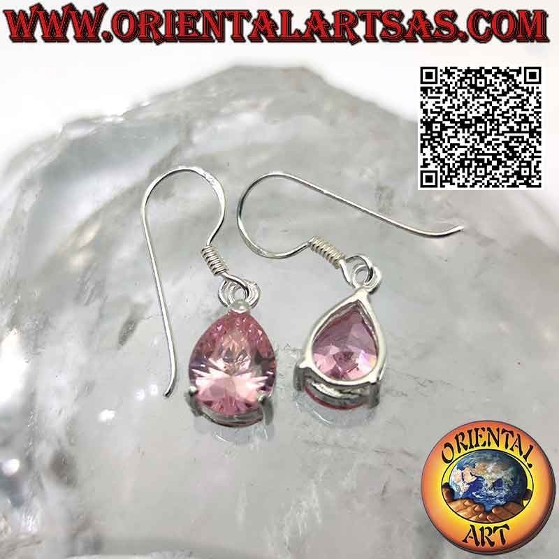 Silberohrringe mit facettiertem tropfenförmigem rosa Zirkon aus Frankreich