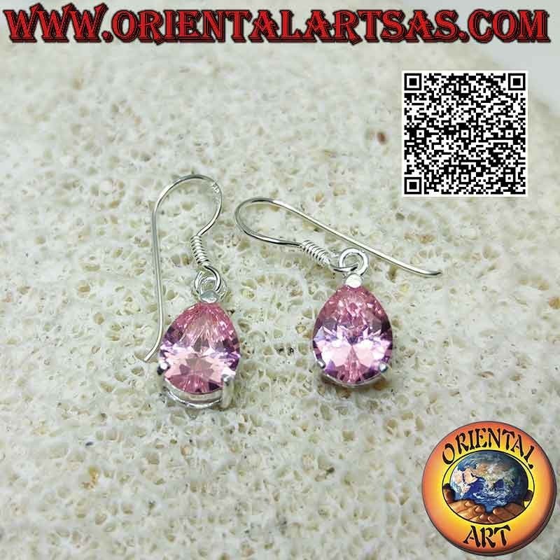 Boucles d'oreilles en argent avec zircon rose en forme de larme à facettes de France
