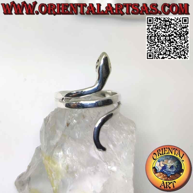Anello in argento serpente liscio in movimento sinuoso (due giri)