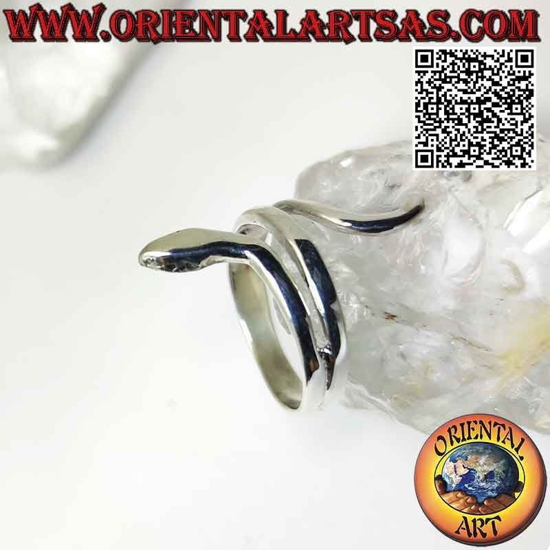 Anillo de plata con forma de serpiente lisa en movimiento sinuoso (dos vueltas)