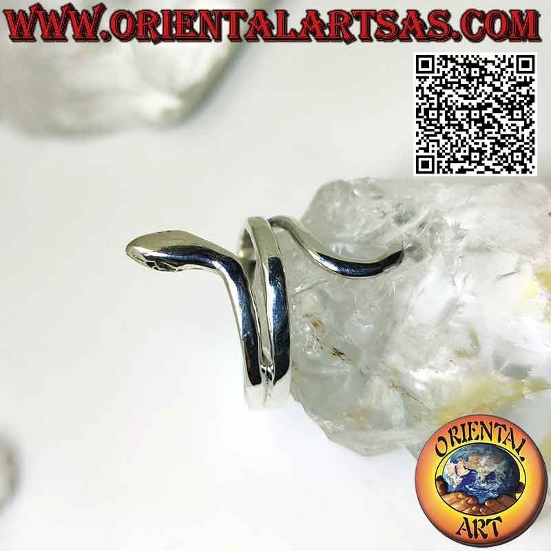 Anillo de plata con forma de serpiente lisa en movimiento sinuoso (dos vueltas)