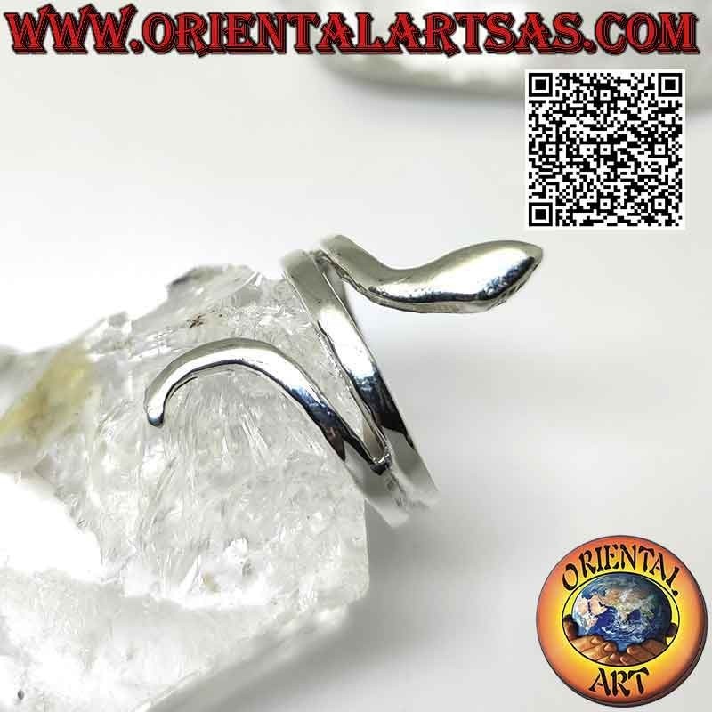 Anillo de plata con forma de serpiente lisa en movimiento sinuoso (dos vueltas)